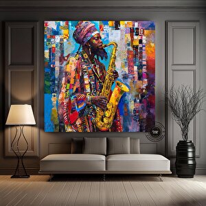 Caz Sanatçısı Posteri, Afro Caz Sanatı, Afro Duvar Sanatı, Afro-amerikan Sanatı, Siyahi Adam Baskısı 50x50 cm