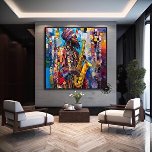 Caz Sanatçısı Posteri, Afro Caz Sanatı, Afro Duvar Sanatı, Afro-amerikan Sanatı, Siyahi Adam Baskısı 50x50 cm