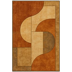 Pamuk Dokuma Taban Halı – Kahverengi; Bej; Turuncu – Geometric Desen, Makinede Yıkanabilir, Kolay Temizlenebilir, Toz Ve Tüy Tutmaz, Kaymaz, Evcil Hayvan Dostu 80x150 cm