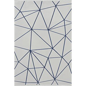 Pamuk Dokuma Taban Halı – Lacivert; Gri – Geometrik Desen, Makinede Yıkanabilir, Kolay Temizlenebilir, Toz Ve Tüy Tutmaz, Kaymaz, Evcil Hayvan Dostu