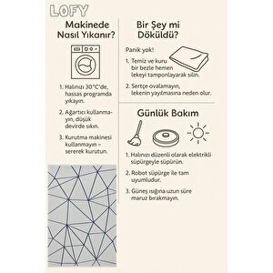 Pamuk Dokuma Taban Halı – Lacivert; Gri – Geometrik Desen, Makinede Yıkanabilir, Kolay Temizlenebilir, Toz Ve Tüy Tutmaz, Kaymaz, Evcil Hayvan Dostu