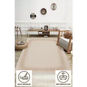 Pamuk Dokuma Taban Halı – Bej; Kahverengi – Geometrik Desen, Makinede Yıkanabilir, Kolay Temizlenebilir, Toz Ve Tüy Tutmaz, Kaymaz, Evcil Hayvan Dostu 200x350 cm