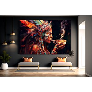 Gizemli Şaman Kanvas Baskı – Etnik Stil Sanat Baskısı; Kızılderili Mitolojisi Duvar Dekoru; Vintage 90x180 cm