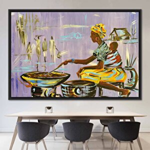 Afrika’da Yemek Yapan Anne Figürü, Etnik Duvar Sanatı, Nijerya Tarzı Kadın Figürlü Tablo