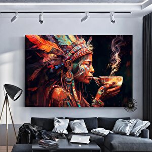 Gizemli Şaman Kanvas Baskı – Etnik Stil Sanat Baskısı; Kızılderili Mitolojisi Duvar Dekoru; Vintage 50x70 cm