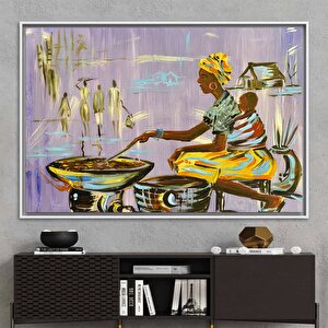 Afrika’da Yemek Yapan Anne Figürü, Etnik Duvar Sanatı, Nijerya Tarzı Kadın Figürlü Tablo