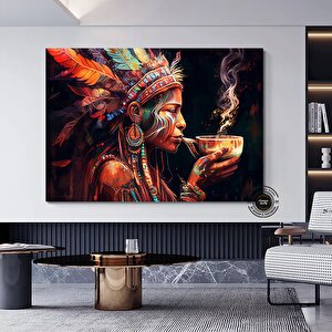 Gizemli Şaman Kanvas Baskı – Etnik Stil Sanat Baskısı; Kızılderili Mitolojisi Duvar Dekoru; Vintage 20x30 cm