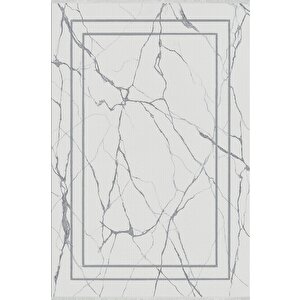 Pamuk Dokuma Taban Halı – Beyaz; Gri – Mermer Desen, Makinede Yıkanabilir, Kolay Temizlenebilir, Toz Ve Tüy Tutmaz, Kaymaz, Evcil Hayvan Dostu