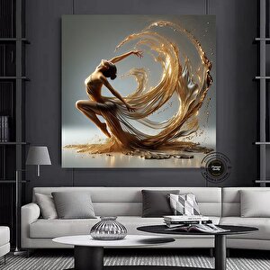 Balerin Dans Eden Kanvas Tablosu; İpek Elbiseli Modern Sanat 50x50 cm