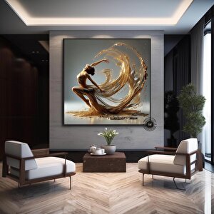 Balerin Dans Eden Kanvas Tablosu; İpek Elbiseli Modern Sanat 50x50 cm