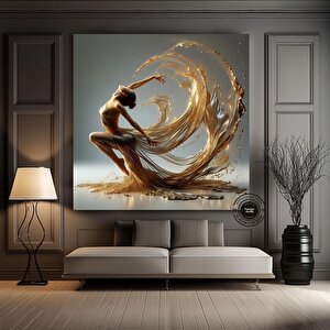 Balerin Dans Eden Kanvas Tablosu; İpek Elbiseli Modern Sanat 100x100 cm