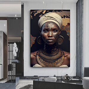Modern Afrikalı Kadın Kanvas Tablo – Oturma Odası Dekoru; Etnik Kadın Sanatı; Afrikalı Kadın Baskısı 40x60 cm