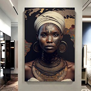 Modern Afrikalı Kadın Kanvas Tablo – Oturma Odası Dekoru; Etnik Kadın Sanatı; Afrikalı Kadın Baskısı 60x90 cm