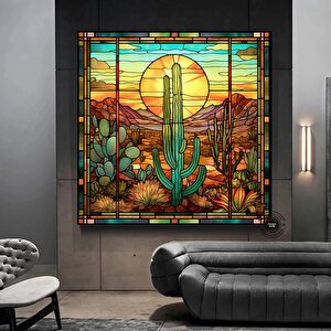 Saguaro Kaktüs Duvar Sanatı, Cam Mozaik Tarzı Sonoran Arizona Çölü Tablosu Kanvas Baskı