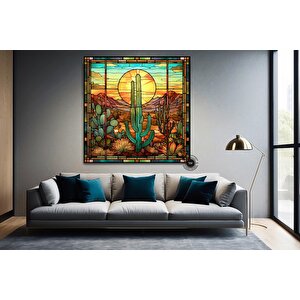 Saguaro Kaktüs Duvar Sanatı, Cam Mozaik Tarzı Sonoran Arizona Çölü Tablosu Kanvas Baskı