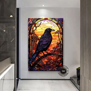 Kanvas Duvar Sanatı Baskısı Cadılar Bayramı Dekoru / Büyük Duvar Sanatı / Karga Pencere Dekoru / Cad 80x120 cm