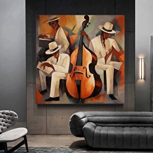 Afrika Caz Sanatı, Afrika Kanvası, Caz Yağlı Boya Tablosu, Piyanist Duvar Sanatı, Saksafon Kanvası