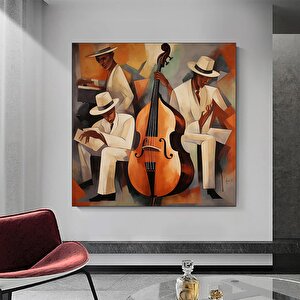 Afrika Caz Sanatı, Afrika Kanvası, Caz Yağlı Boya Tablosu, Piyanist Duvar Sanatı, Saksafon Kanvası