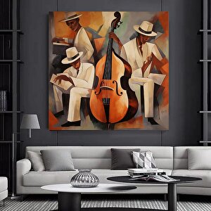 Afrika Caz Sanatı, Afrika Kanvası, Caz Yağlı Boya Tablosu, Piyanist Duvar Sanatı, Saksafon Kanvası 60x60 cm