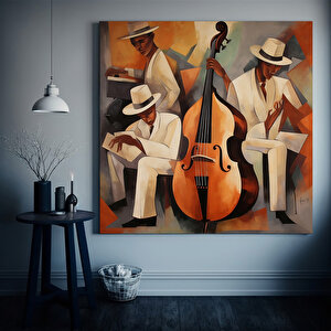 Afrika Caz Sanatı, Afrika Kanvası, Caz Yağlı Boya Tablosu, Piyanist Duvar Sanatı, Saksafon Kanvası 60x60 cm