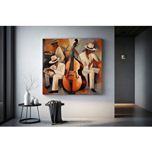 Afrika Caz Sanatı, Afrika Kanvası, Caz Yağlı Boya Tablosu, Piyanist Duvar Sanatı, Saksafon Kanvası 60x60 cm