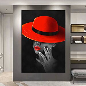 Moda Kızı Kanvas Resmi; Kırmızı Şapkalı Kadın Kanvas Resmi; Siyah Kadın Kanvas Baskısı; Etnik Kız Du 30x40 cm