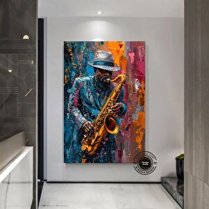 Afrika Caz Sanatı; Afrika Kanvas; Caz Duvar Sanatı; Caz Yağlı Boya Kanvas; Siyah Müzisyen Kanvas; Sa 120x180 cm