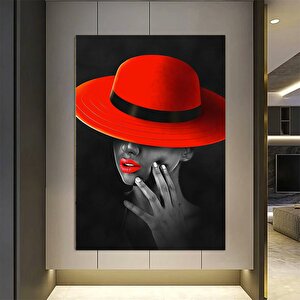 Moda Kızı Kanvas Resmi; Kırmızı Şapkalı Kadın Kanvas Resmi; Siyah Kadın Kanvas Baskısı; Etnik Kız Du 20x30 cm