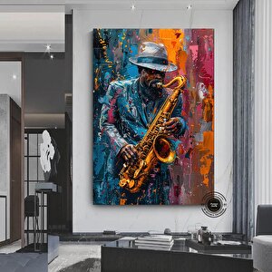 Afrika Caz Sanatı; Afrika Kanvas; Caz Duvar Sanatı; Caz Yağlı Boya Kanvas; Siyah Müzisyen Kanvas; Sa 80x160 cm
