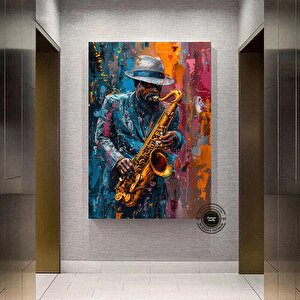 Afrika Caz Sanatı; Afrika Kanvas; Caz Duvar Sanatı; Caz Yağlı Boya Kanvas; Siyah Müzisyen Kanvas; Sa 80x160 cm