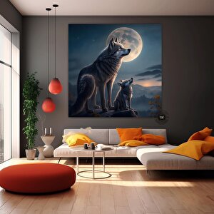 Ay Işığında Kurtlar Kanvas Tablo | Modern Ev Dekoru | Asmaya Hazır