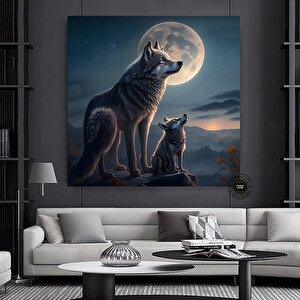 Ay Işığında Kurtlar Kanvas Tablo | Modern Ev Dekoru | Asmaya Hazır 40x40 cm