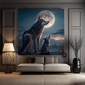 Ay Işığında Kurtlar Kanvas Tablo | Modern Ev Dekoru | Asmaya Hazır 40x40 cm
