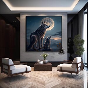 Ay Işığında Kurtlar Kanvas Tablo | Modern Ev Dekoru | Asmaya Hazır 40x40 cm