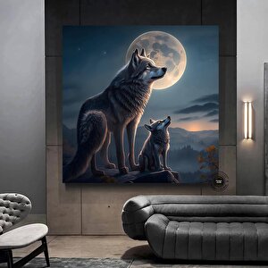 Ay Işığında Kurtlar Kanvas Tablo | Modern Ev Dekoru | Asmaya Hazır
