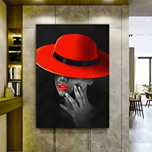 Moda Kızı Kanvas Resmi; Kırmızı Şapkalı Kadın Kanvas Resmi; Siyah Kadın Kanvas Baskısı; Etnik Kız Du 40x60 cm
