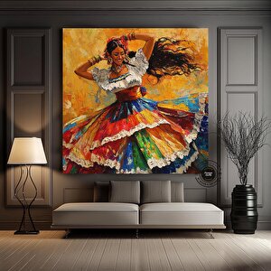 Meksikalı Dansçı Kanvas Tablosu; Hazır Asmaya 40x40 cm