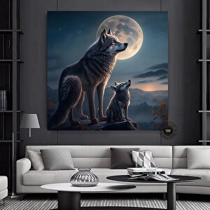 Ay Işığında Kurtlar Kanvas Tablo | Modern Ev Dekoru | Asmaya Hazır 70x70 cm