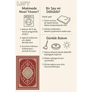 Pamuk Dokuma Taban Halı – Kırmızı; Bej – Oriental Desen, Makinede Yıkanabilir, Kolay Temizlenebilir, Toz Ve Tüy Tutmaz, Kaymaz, Evcil Hayvan Dostu