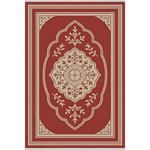 Pamuk Dokuma Taban Halı – Kırmızı; Bej – Oriental Desen, Makinede Yıkanabilir, Kolay Temizlenebilir, Toz Ve Tüy Tutmaz, Kaymaz, Evcil Hayvan Dostu 100x100 cm