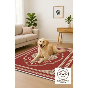 Pamuk Dokuma Taban Halı – Kırmızı; Bej – Oriental Desen, Makinede Yıkanabilir, Kolay Temizlenebilir, Toz Ve Tüy Tutmaz, Kaymaz, Evcil Hayvan Dostu