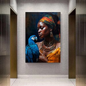 Afrikalı Kadın Ve Papağan Kanvas Tablosu, Doku Verilmiş Kanvas Baskı, Etnik Kadın Duvar Sanatı 30x40 cm