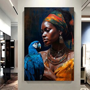 Afrikalı Kadın Ve Papağan Kanvas Tablosu, Doku Verilmiş Kanvas Baskı, Etnik Kadın Duvar Sanatı 30x40 cm