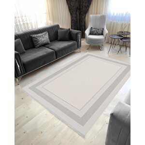 Pamuk Dokuma Taban Halı – Gri; Krem – Düz Renk Geometrik Desen, Makinede Yıkanabilir, Kolay Temizlenebilir, Toz Ve Tüy Tutmaz, Kaymaz, Evcil Hayvan Dostu 160x230 cm