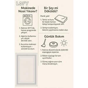 Pamuk Dokuma Taban Halı – Gri; Krem – Düz Renk Geometrik Desen, Makinede Yıkanabilir, Kolay Temizlenebilir, Toz Ve Tüy Tutmaz, Kaymaz, Evcil Hayvan Dostu