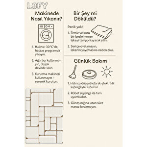 Pamuk Dokuma Taban Halı – Krem; Kahverengi – Geometrik Desen, Makinede Yıkanabilir, Kolay Temizlenebilir, Toz Ve Tüy Tutmaz, Kaymaz, Evcil Hayvan Dostu