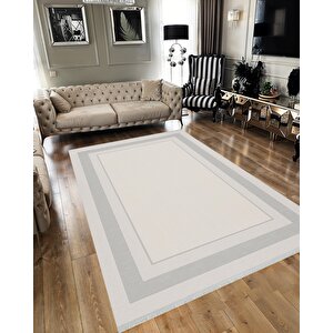 Pamuk Dokuma Taban Halı – Gri; Krem – Düz Renk Geometrik Desen, Makinede Yıkanabilir, Kolay Temizlenebilir, Toz Ve Tüy Tutmaz, Kaymaz, Evcil Hayvan Dostu 200x220 cm