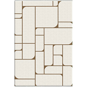 Pamuk Dokuma Taban Halı – Krem; Kahverengi – Geometrik Desen, Makinede Yıkanabilir, Kolay Temizlenebilir, Toz Ve Tüy Tutmaz, Kaymaz, Evcil Hayvan Dostu 160x230 cm