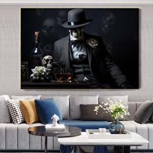 İskelet Takım Elbiseli Ve Şapkalı Kanvas Tablo – İskelet Baskılı Duvar Sanatı