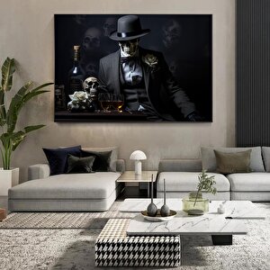 İskelet Takım Elbiseli Ve Şapkalı Kanvas Tablo – İskelet Baskılı Duvar Sanatı